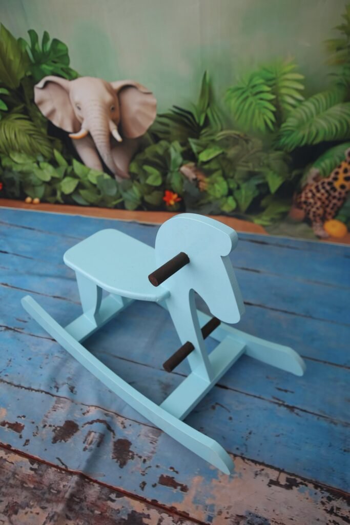 Sky blue wooden rocking horse chair