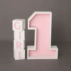 Baby milestone number prop with GIRL letter blocks