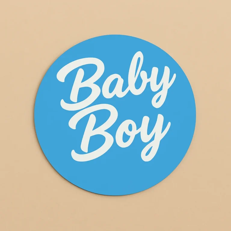 Blue round sign with_Baby Boy_text