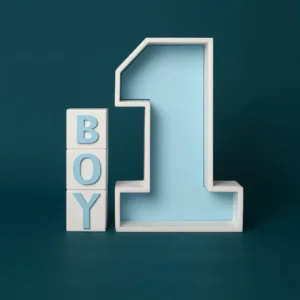 Baby milestone number prop with BOY letter blocks