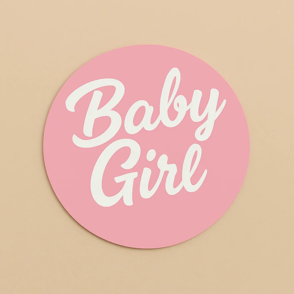 Pink round sign with_Baby Girl_text
