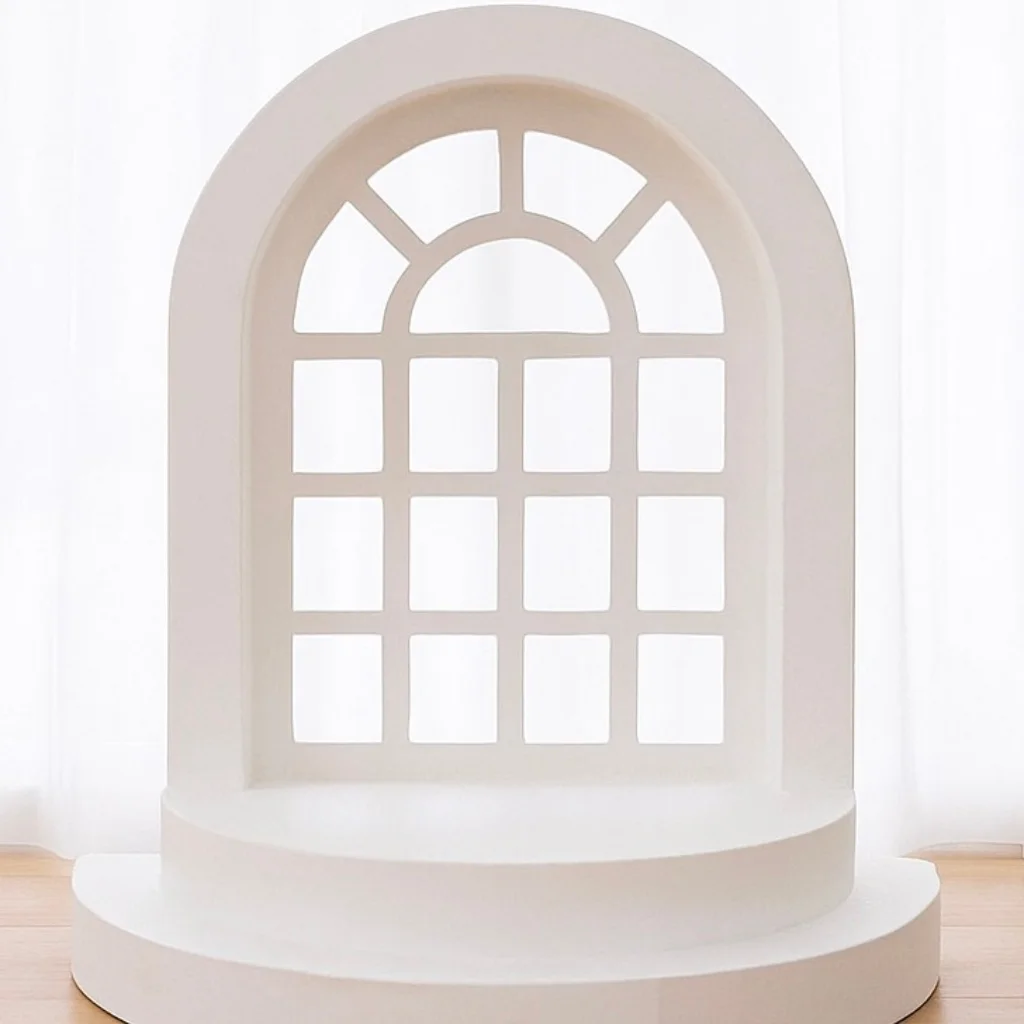 White baby arch panel with podium base.