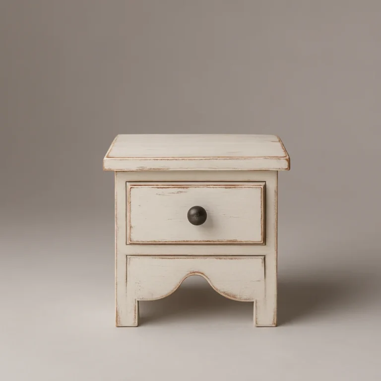 White wooden nightstand with drawer