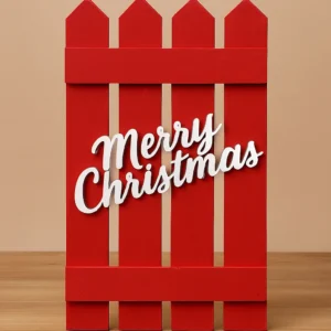 Red wooden fence board with_Merry Christmas_text