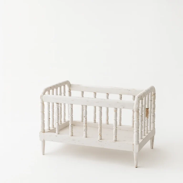 Minimalist white wooden baby crib
