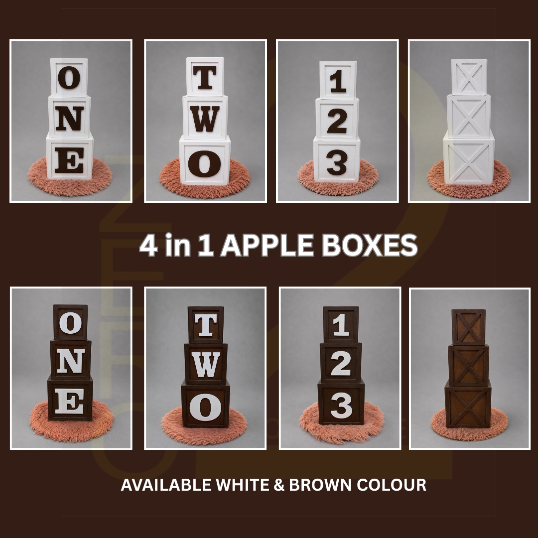 Stylish 4 in 1 apple box prop setup designed for creative baby photoshoots and professional studio shoots.