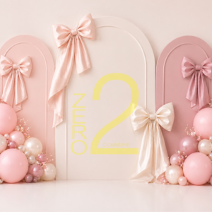 Pink bow and balloon girl theme photography backdrop for baby photoshoot