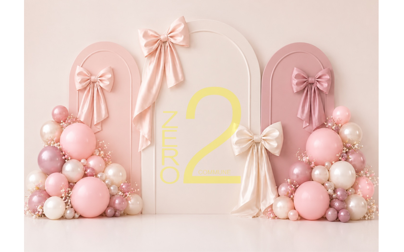 Pink bow and balloon girl theme photography backdrop for baby photoshoot