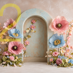 Elegant floral baby photography backdrop with flowers for newborn photoshoot
