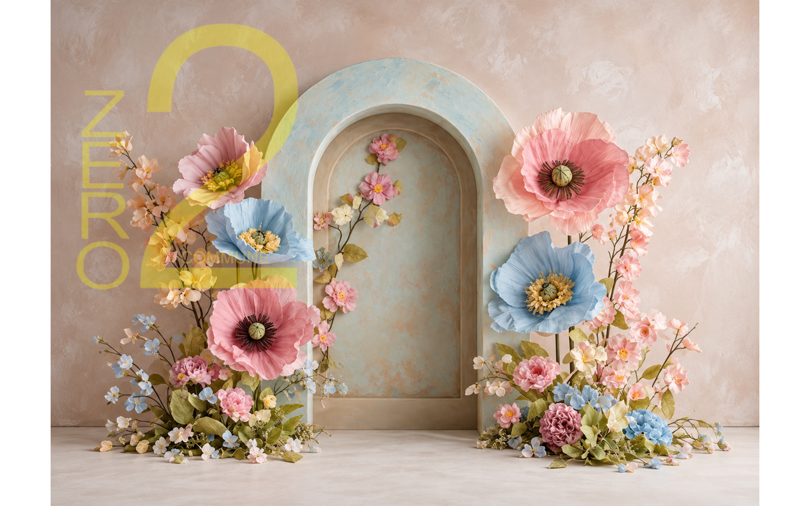 Elegant floral baby photography backdrop with flowers for newborn photoshoot