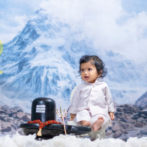 Shiva theme baby photography setup for creative newborn and baby photoshoot