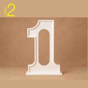 White Milestone One baby photography prop featuring a large number 1 with a matching base.