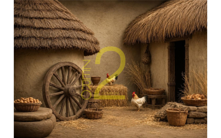 Realistic traditional village theme backdrop for baby photography