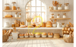 Realistic kitchen theme backdrop for baby and newborn photography
